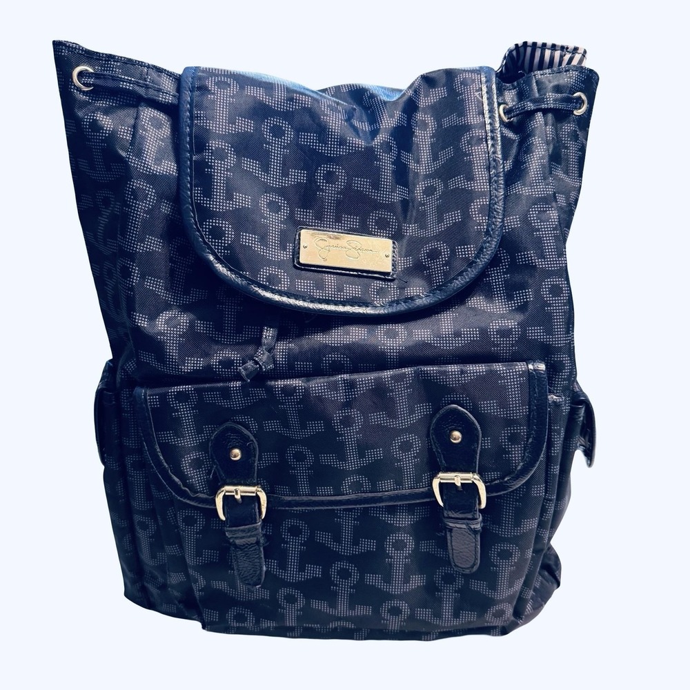 Jessica Simpson Backpack Womens Anchor Print Polyester Bag Stripe Lining School